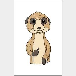 Grumpy Meerkat Holding Middle Finger Posters and Art